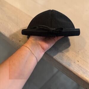 Vintage Black Doeskin Felt Cloche Hat Minimalist Bow Rolled Brim Cocktail Hat
